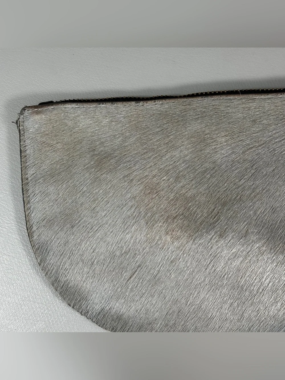 PUNTO FIBBIA Italian Calf Hair Genuine Leather Half Circle Wristlet Clutch